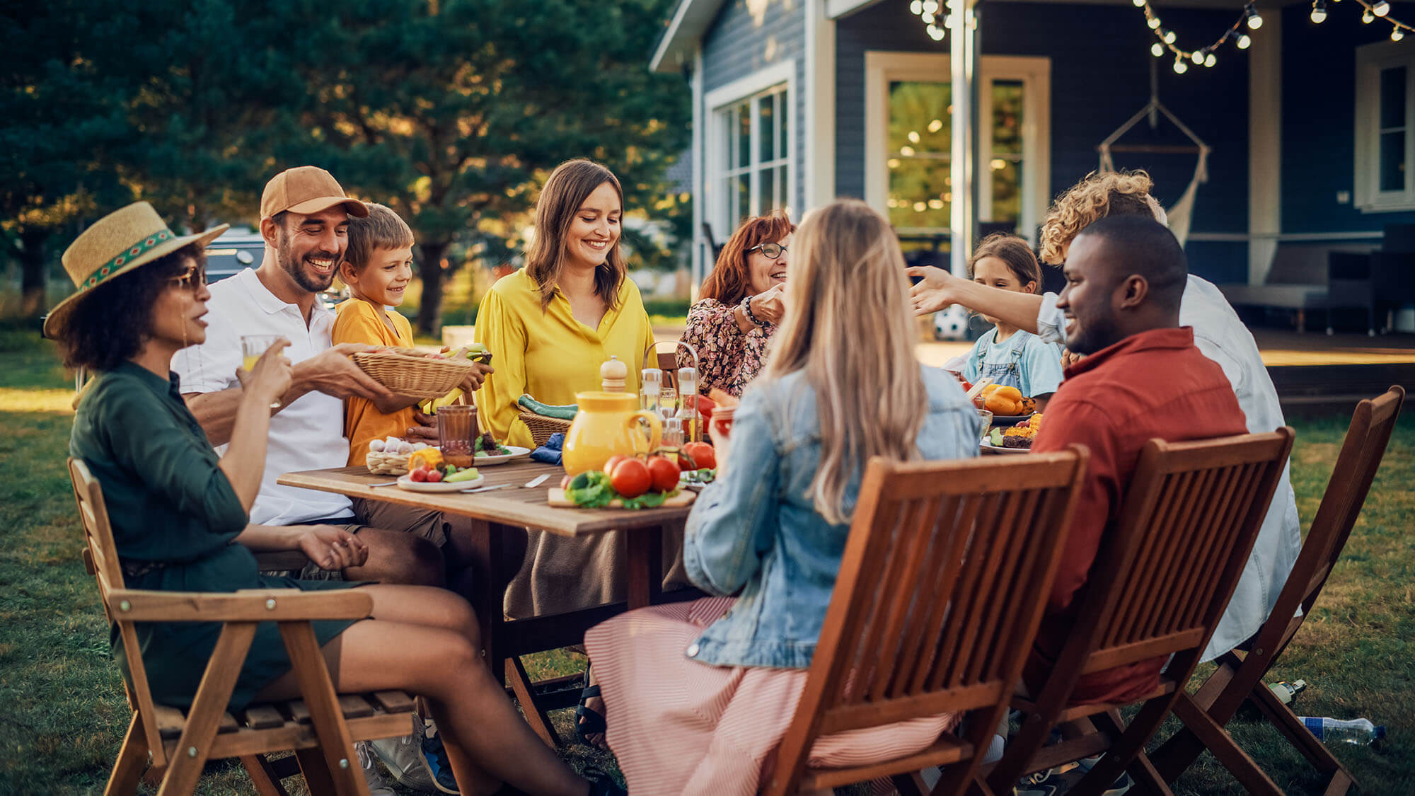 Families having dinner